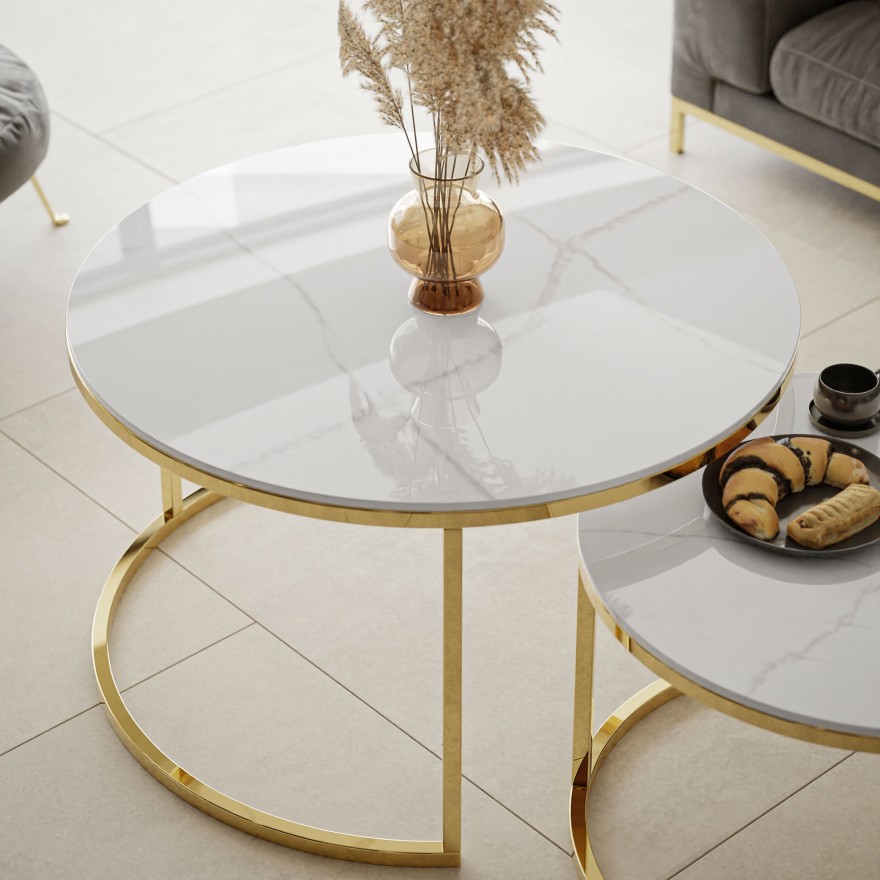 Ława okrągła SELAVI 2w1 biały marmur