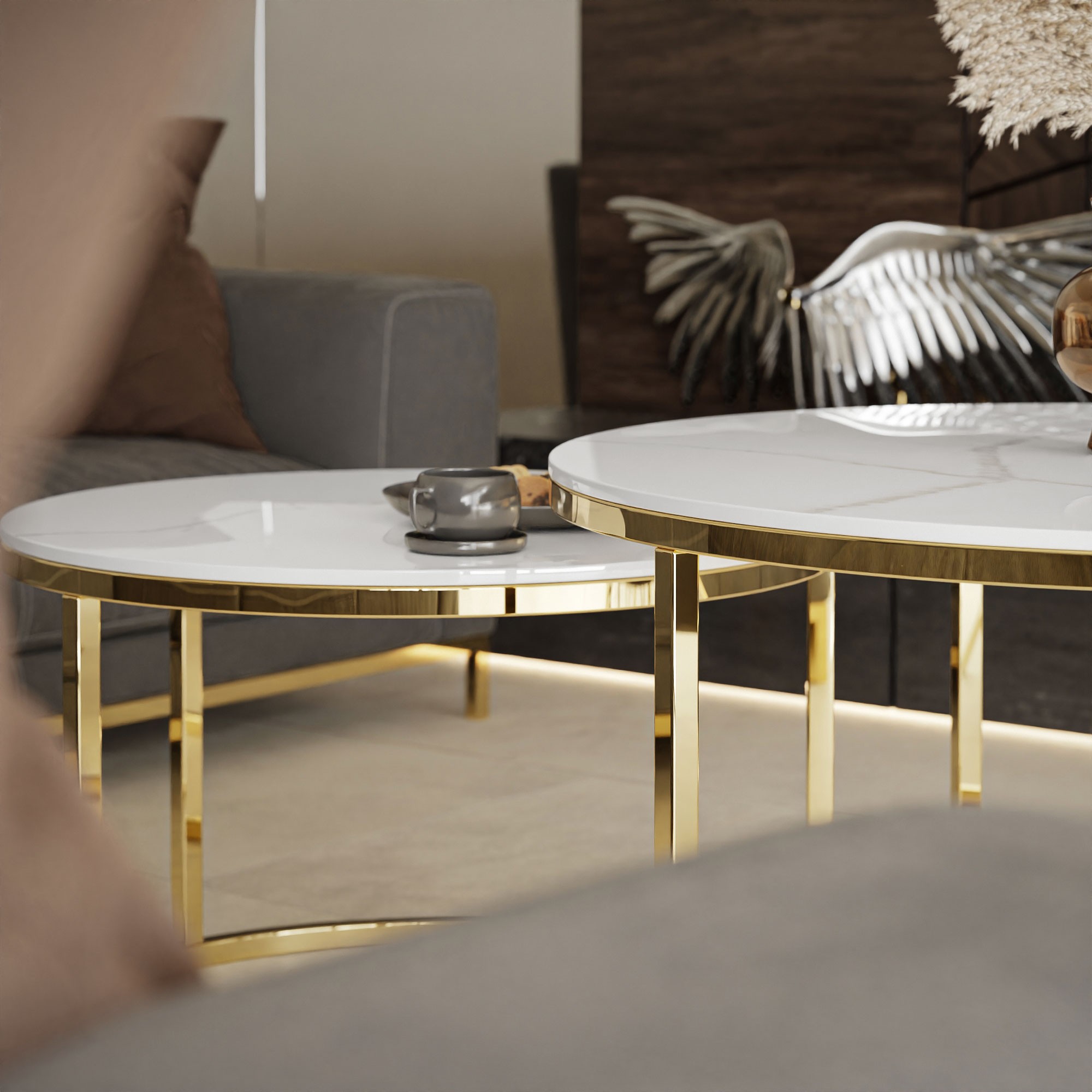 Ława okrągła SELAVI 2w1 biały marmur