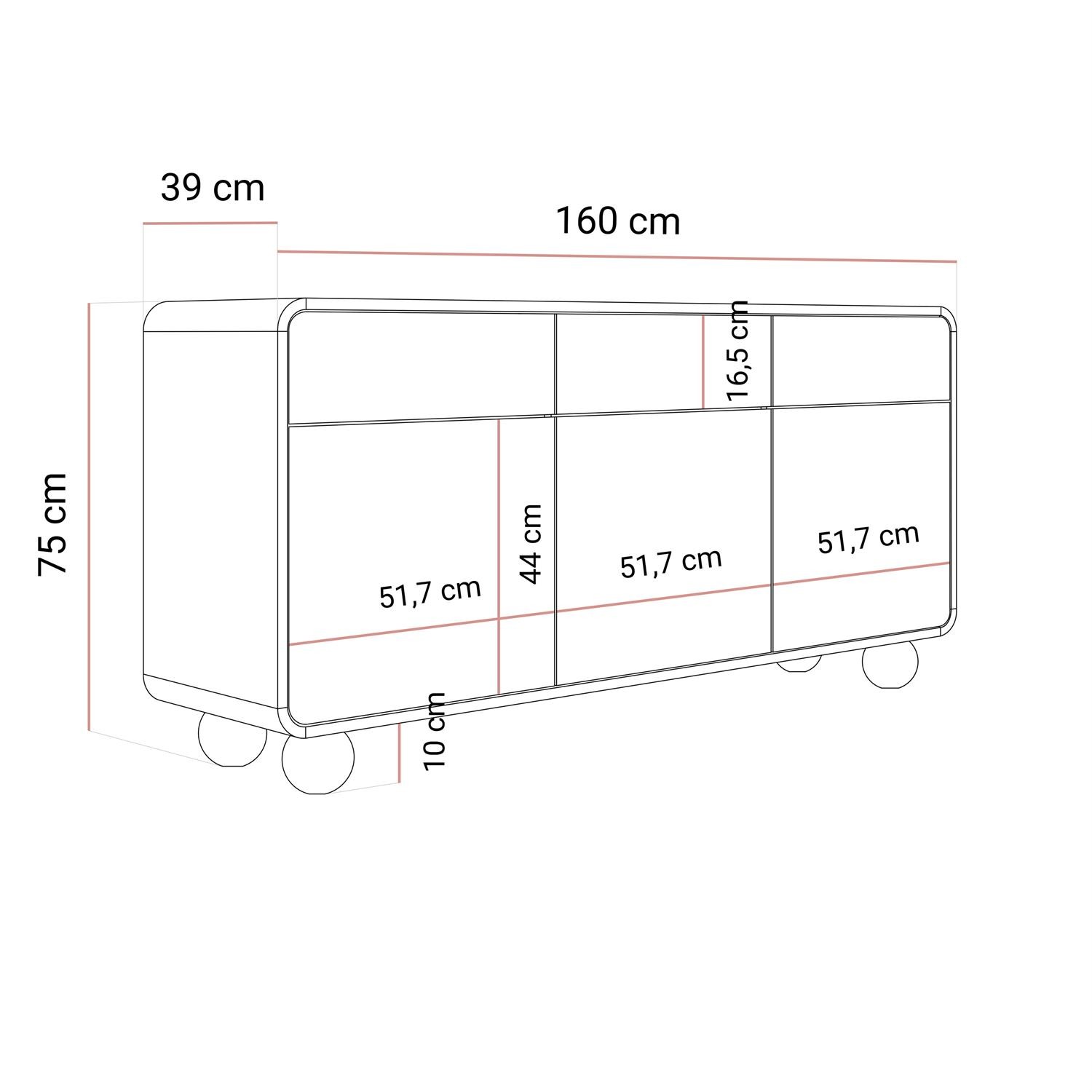 Trzydrzwiowa komoda OLIVIO KSZ160 z szufladami