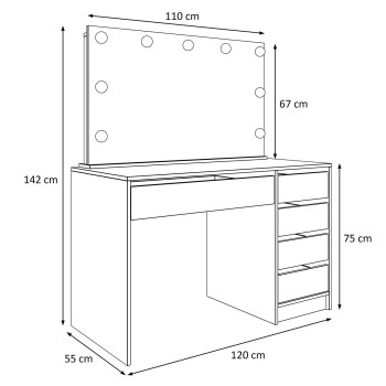 Toaletka MADA ELITE z lustrem i oświetleniem biały połysk