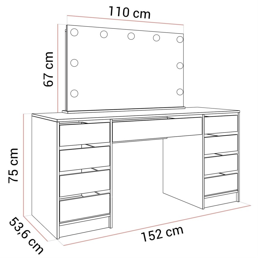 Toaletka MADA DOUBLE ELITE z lustrem i oświetleniem