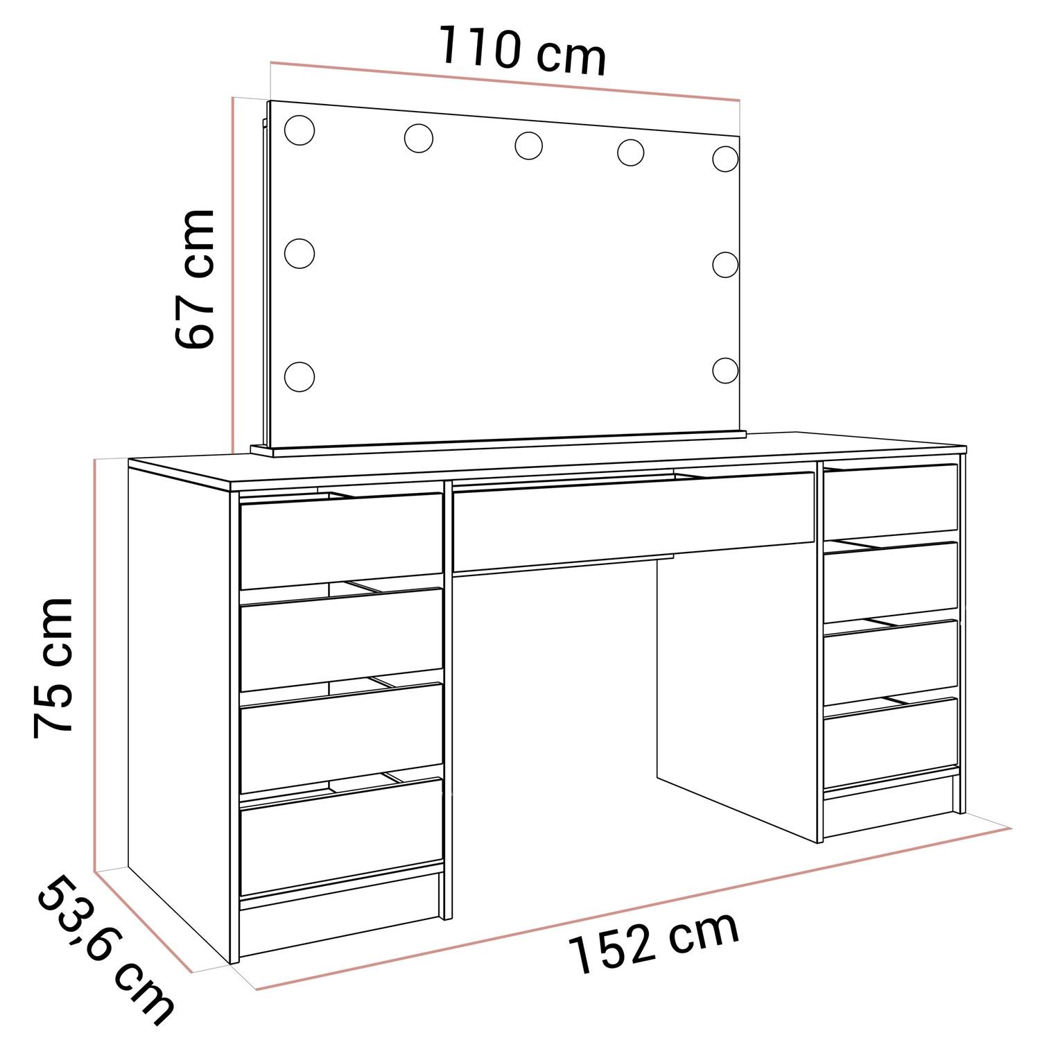 Toaletka MADA DOUBLE ELITE z lustrem i oświetleniem