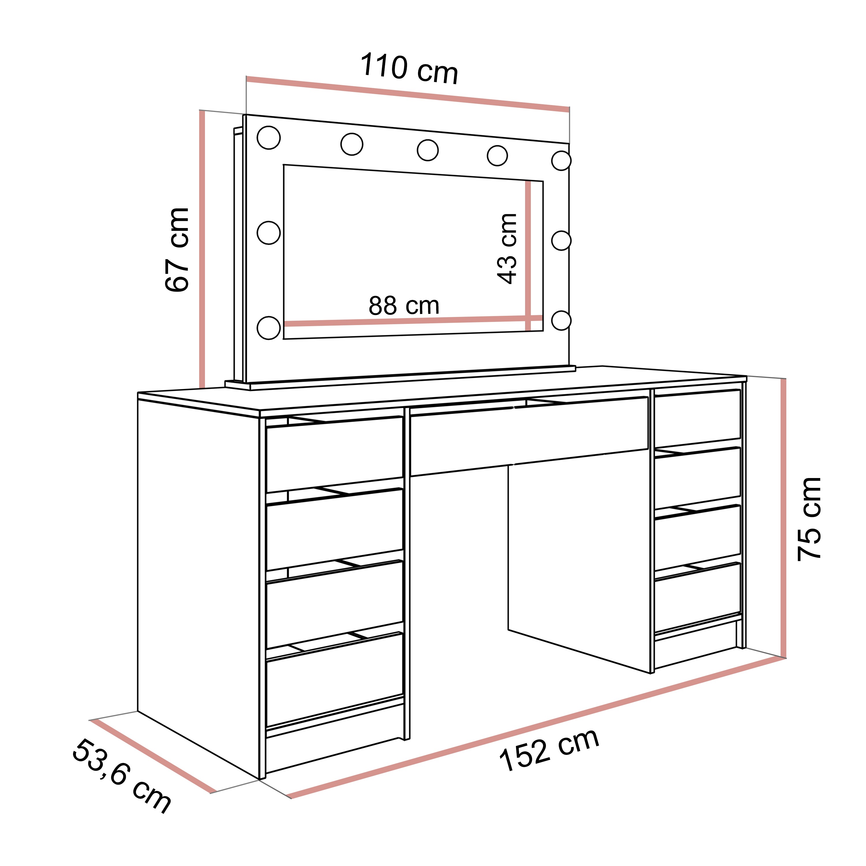 Toaletka MADA DOUBLE z oświetleniem LED