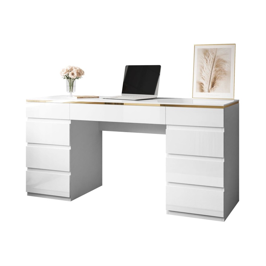 Biurko AURORA DOUBLE GOLD z szufladami