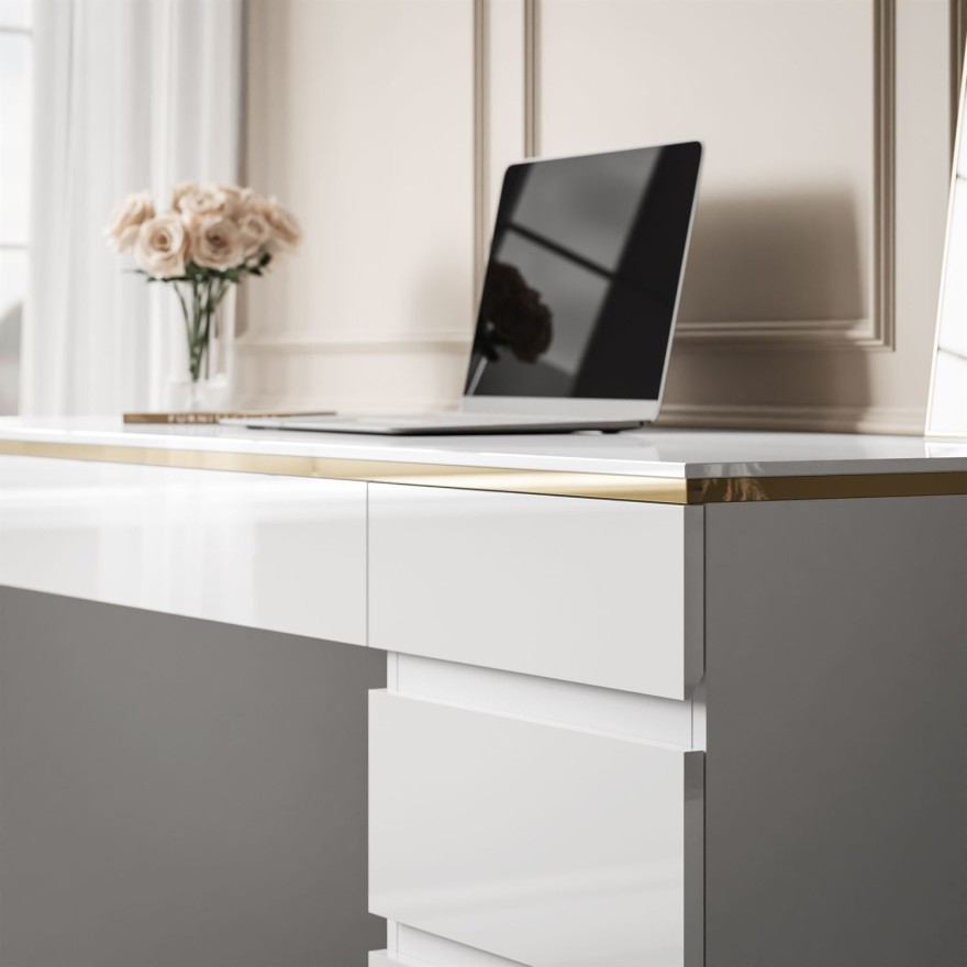 Biurko AURORA DOUBLE GOLD z szufladami