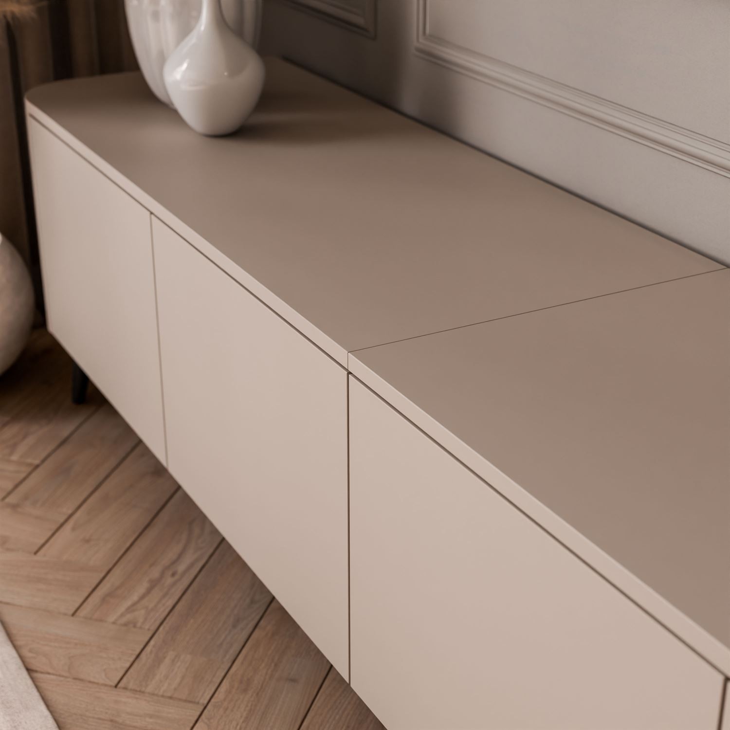 Szafka RTV CELESTE PUSH OPEN z oświetleniem na nóżkach