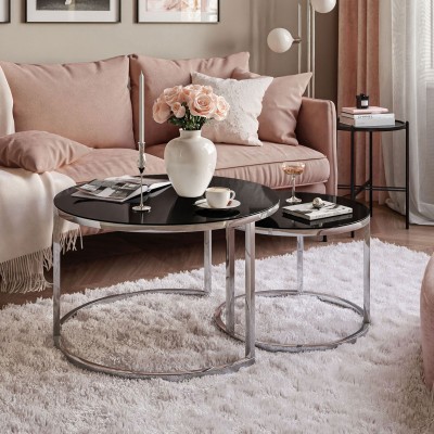 Okrągła ława 2w1 CIRI GLASS CHROM ze szklanym blatem CHROM Okrągła ława 2w1 CIRI GLASS CHROM ze szklanym blatem CHROM