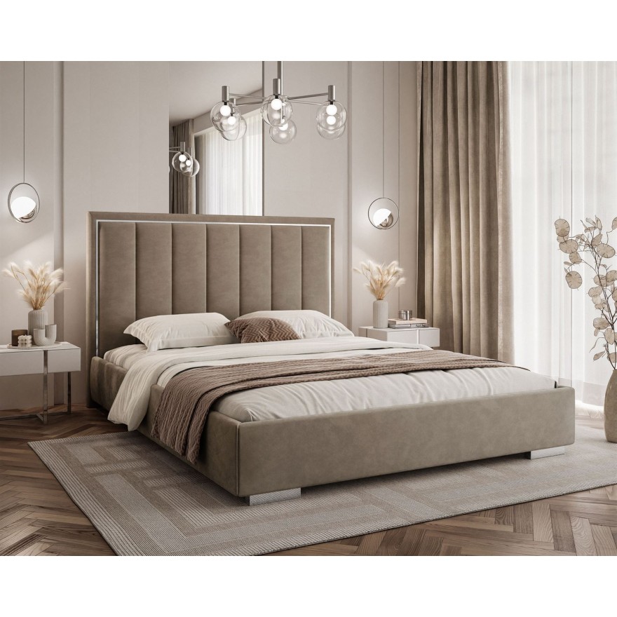 Łóżko tapicerowane AURELIA SILVER z pojemnikiem i metalowym stelażem