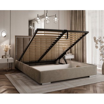 Łóżko tapicerowane AURELIA SILVER z pojemnikiem i metalowym stelażem