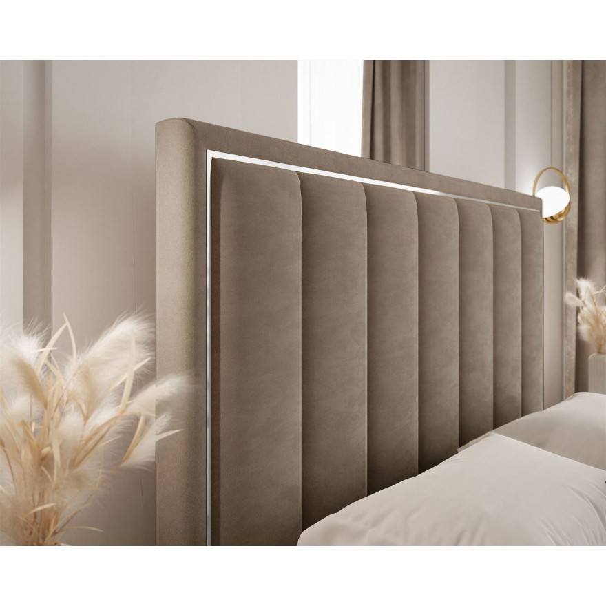 Łóżko tapicerowane AURELIA SILVER z pojemnikiem i metalowym stelażem