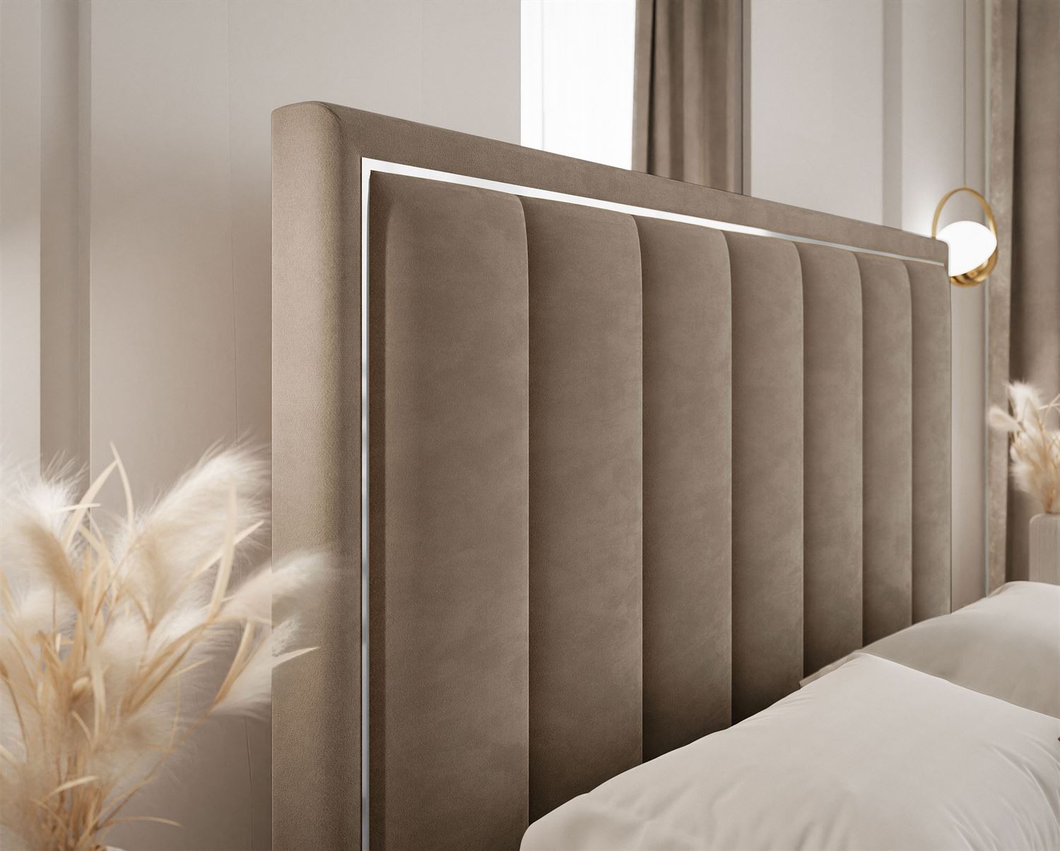 Łóżko tapicerowane AURELIA SILVER z pojemnikiem i metalowym stelażem