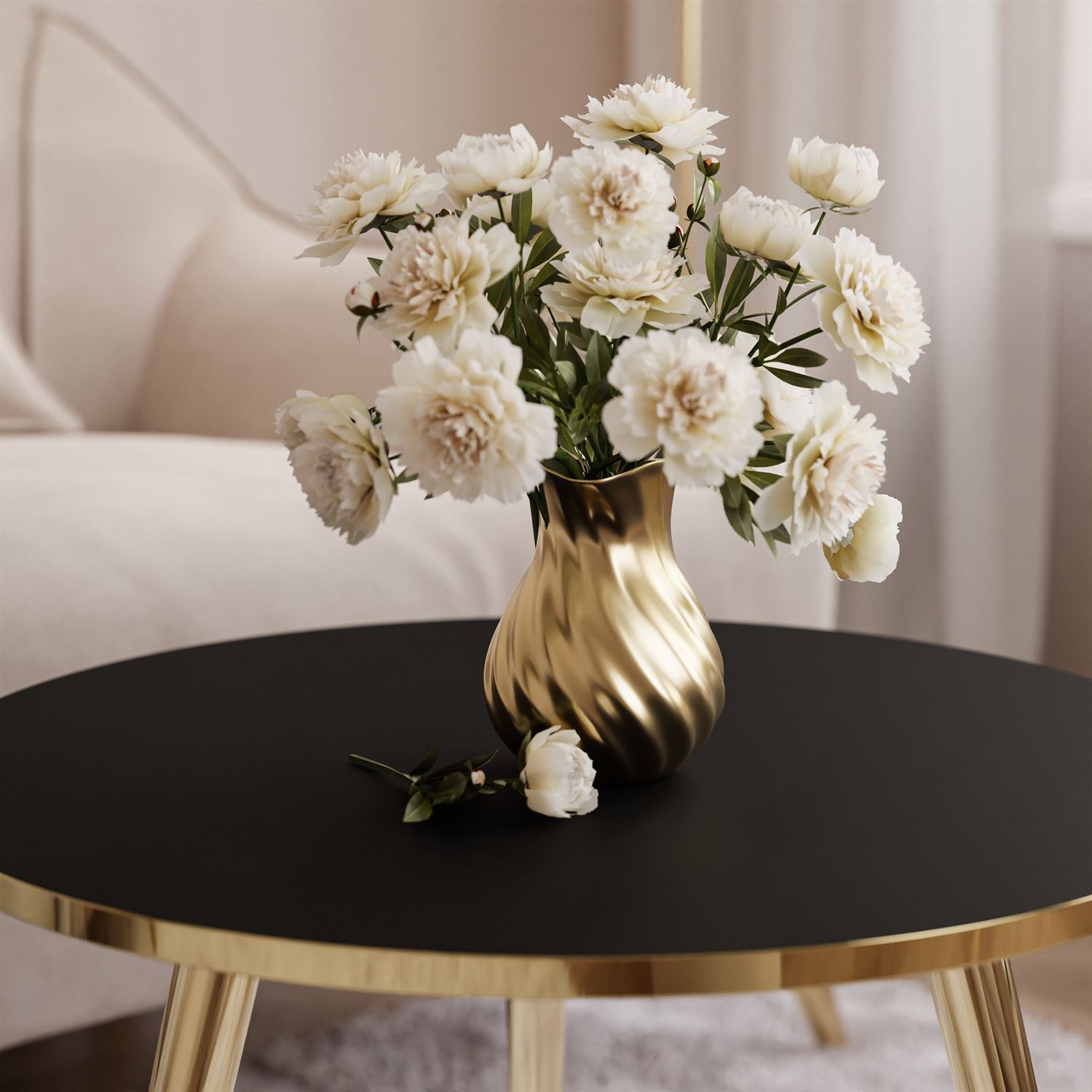 Okrągły stolik kawowy SOLEIL GOLD czarny mat