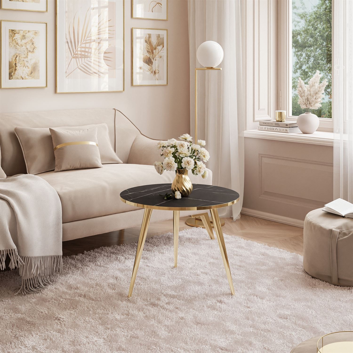 Okrągły stolik kawowy SOLEIL GOLD MARMUR