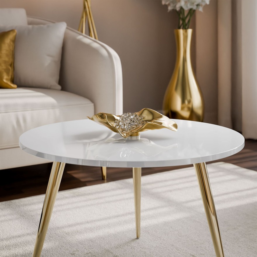 Okrągły stolik kawowy SOLEIL II połysk na złotych nogach