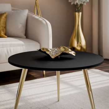 Okrągły stolik kawowy SOLEIL II czarny mat na złotych nogach