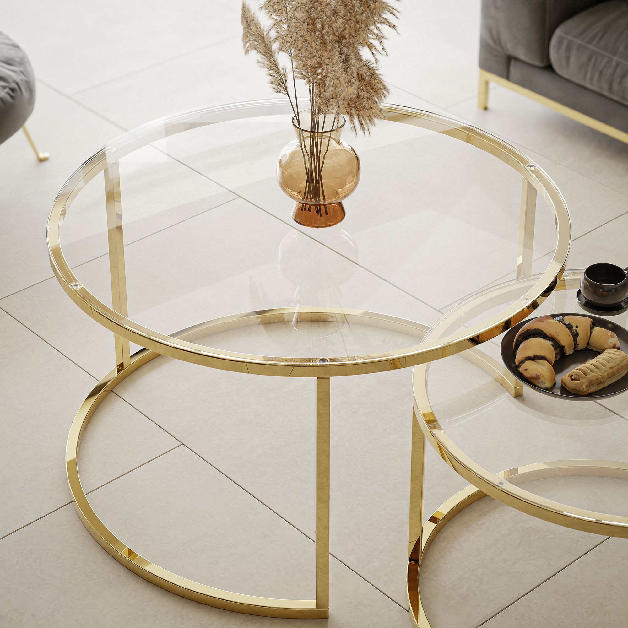 Ława okrągła SELAVI 2w1 ze szklanym blatem