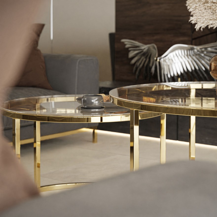 Ława okrągła SELAVI 2w1 ze szklanym blatem