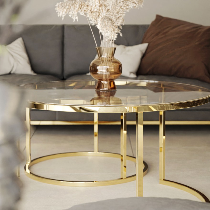 Ława okrągła SELAVI 2w1 ze szklanym blatem