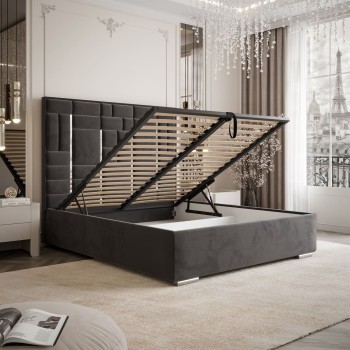 Łóżko tapicerowane BRIGITTE SILVER z pojemnikiem na pościel