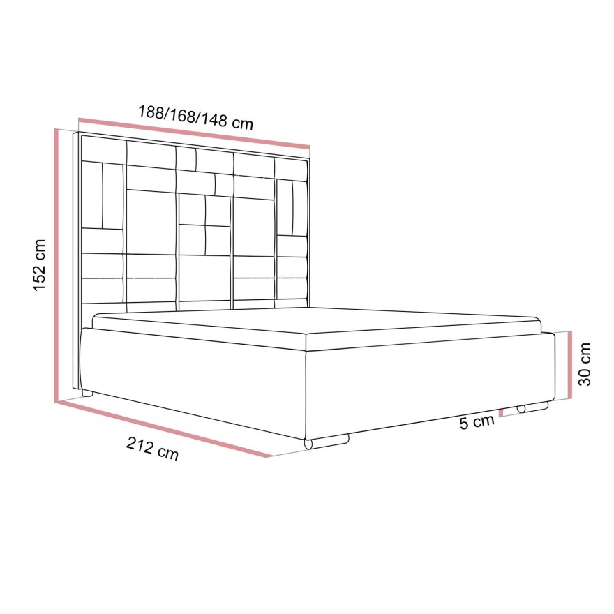 Łóżko tapicerowane BRIGITTE SILVER z pojemnikiem na pościel