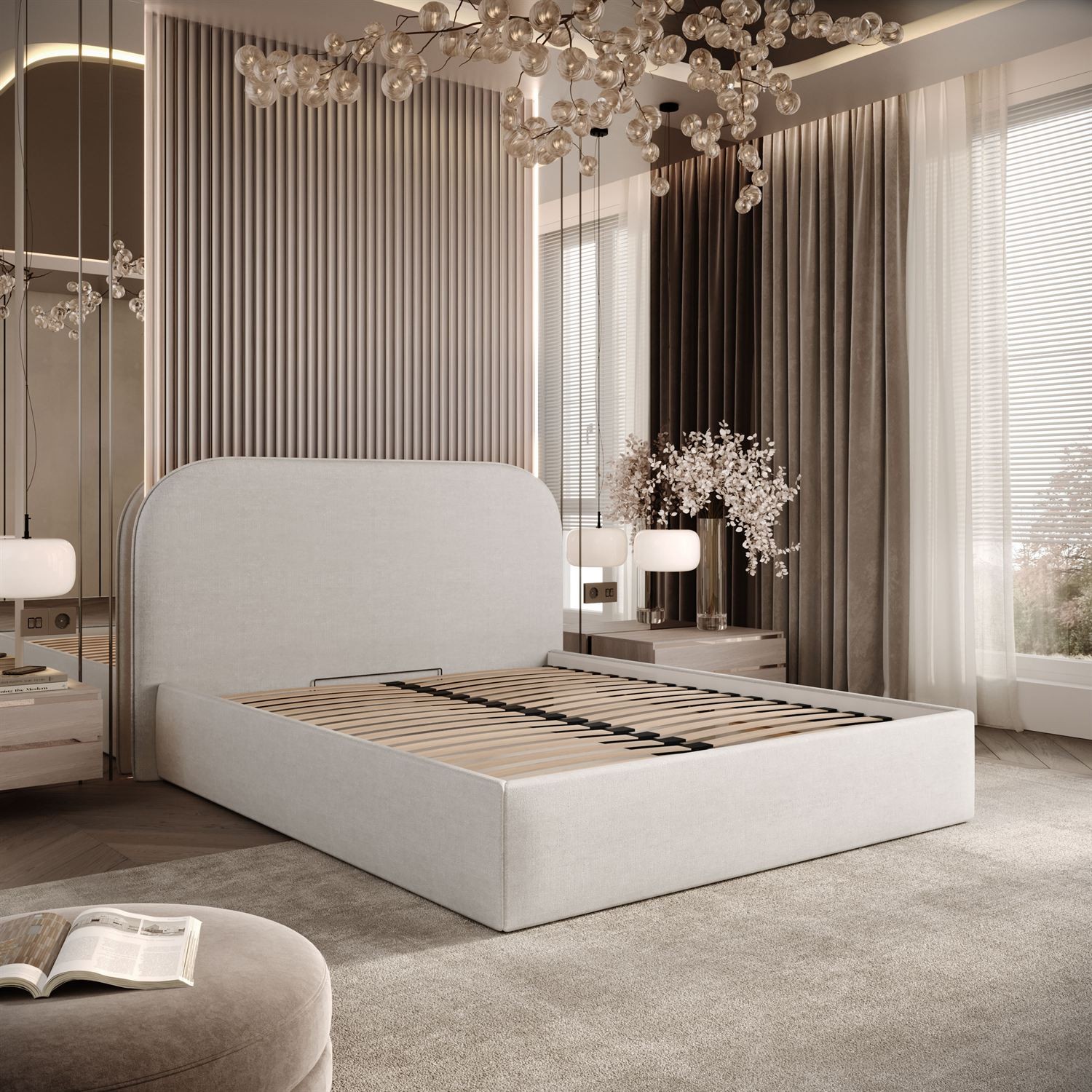 Łóżko tapicerowane OLIMPIA z pojemnikiem na pościel