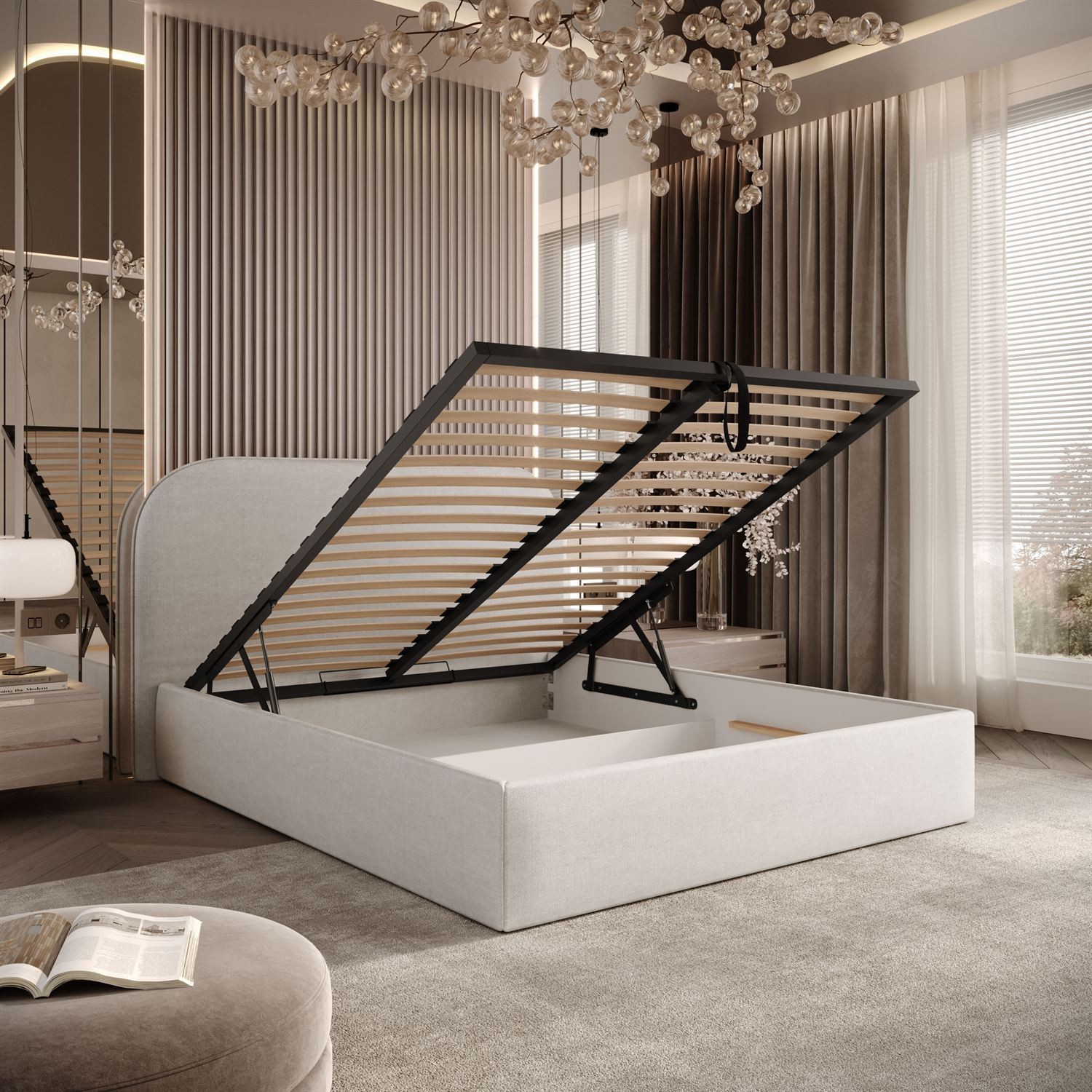 Łóżko tapicerowane OLIMPIA z pojemnikiem na pościel