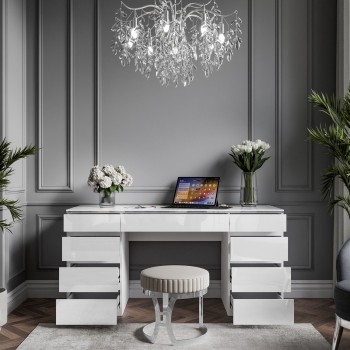 Biurko AURORA DOUBLE SILVER z szufladami
