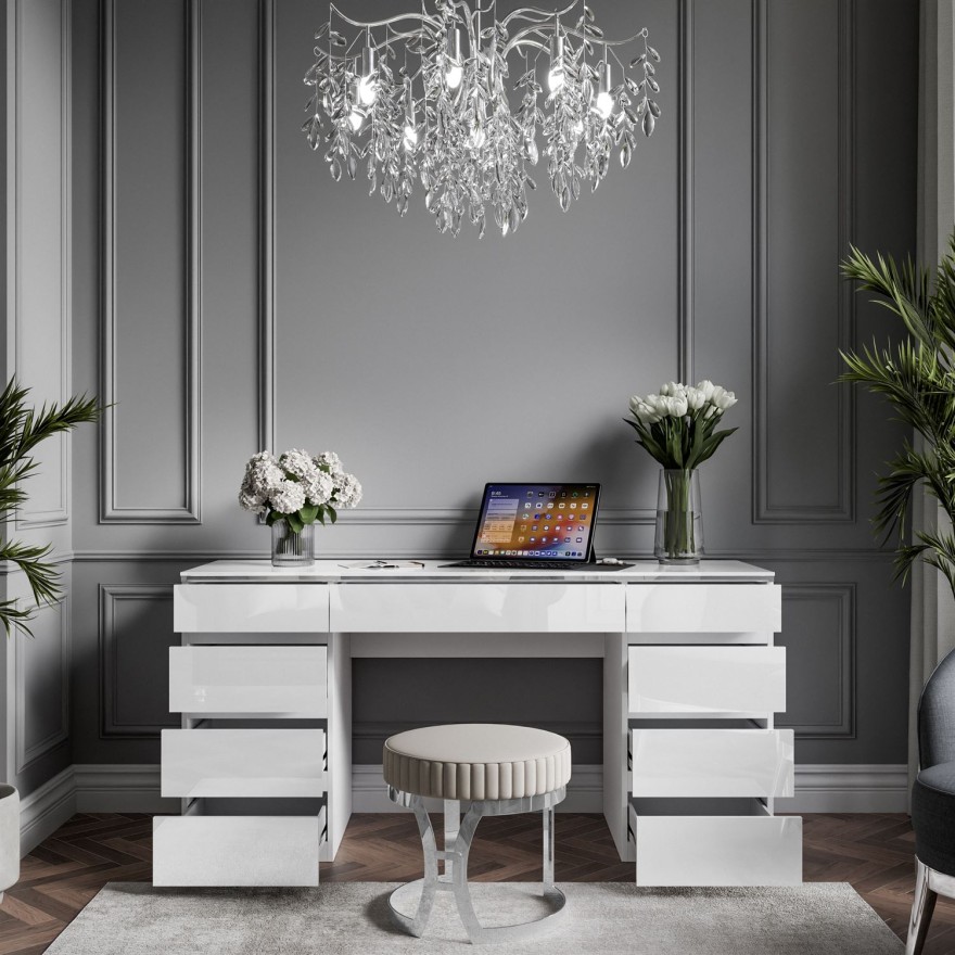 Biurko AURORA DOUBLE SILVER z szufladami