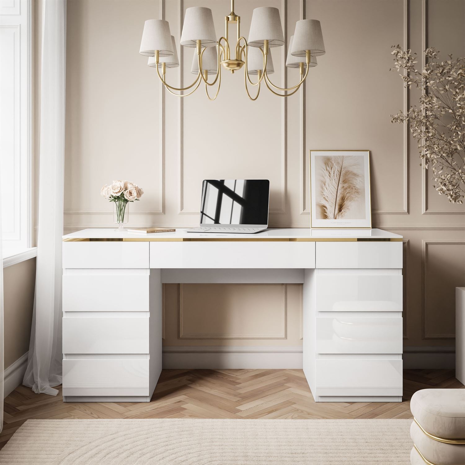 Biurko AURORA DOUBLE GOLD z szufladami