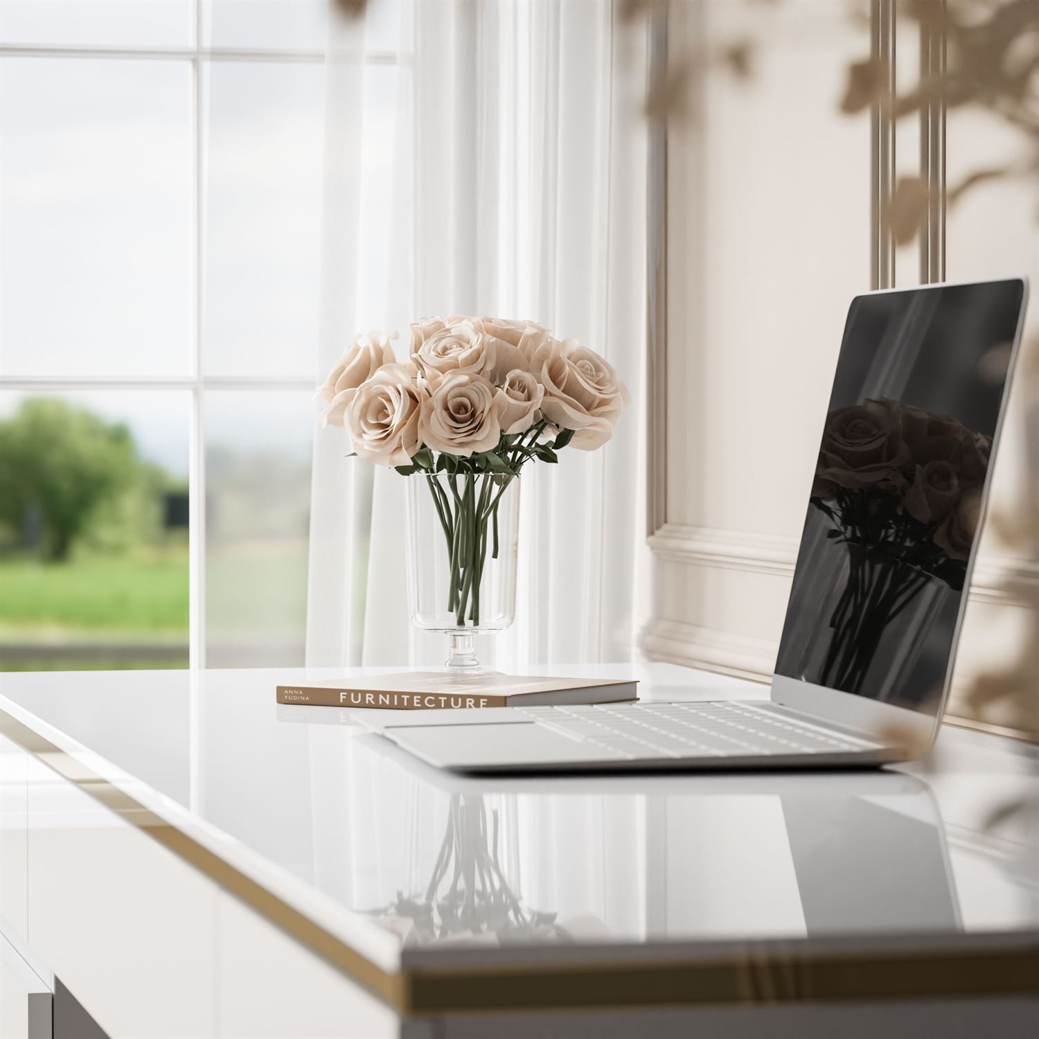 Biurko AURORA DOUBLE GOLD z szufladami