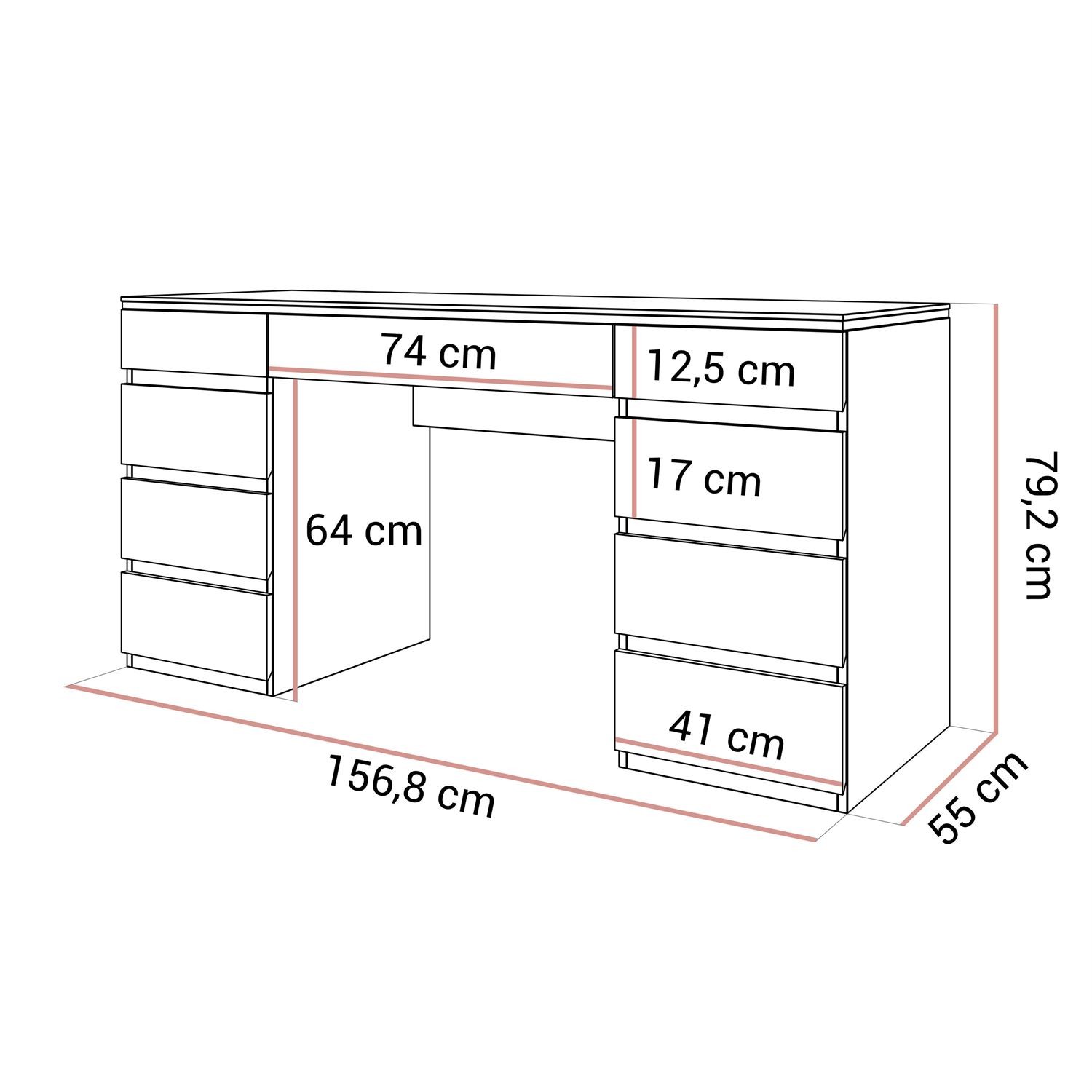 Biurko AURORA DOUBLE KASZMIR z szufladami