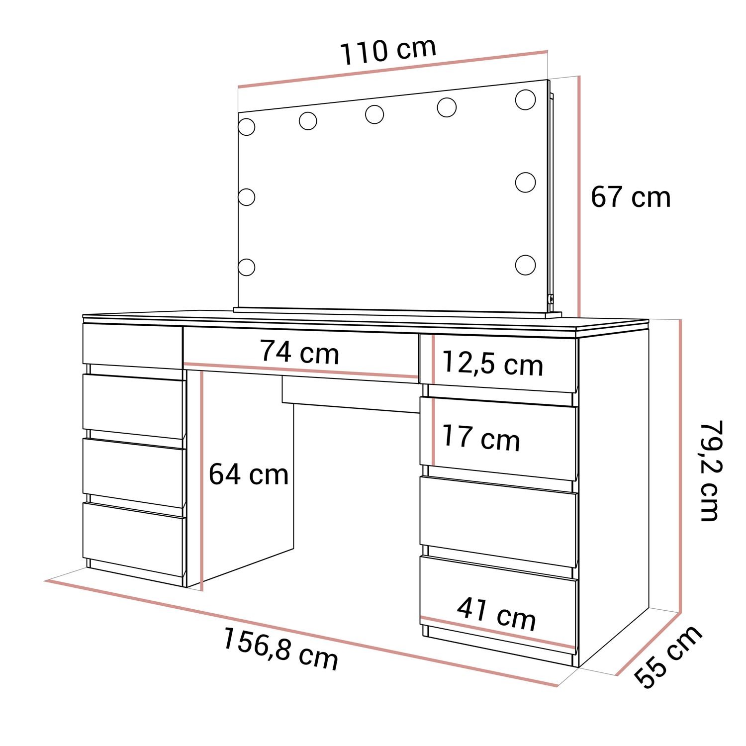 Toaletka AURORA DOUBLE SILVER biały połysk
