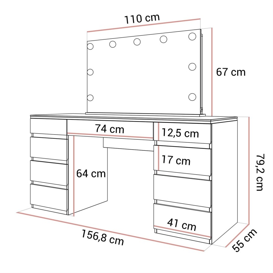 Toaletka AURORA DOUBLE GOLD biały połysk