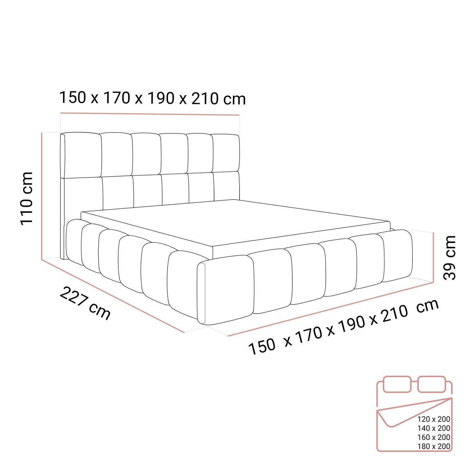 Łóżko tapicerowane VENEZIA z pojemnikiem na pościel