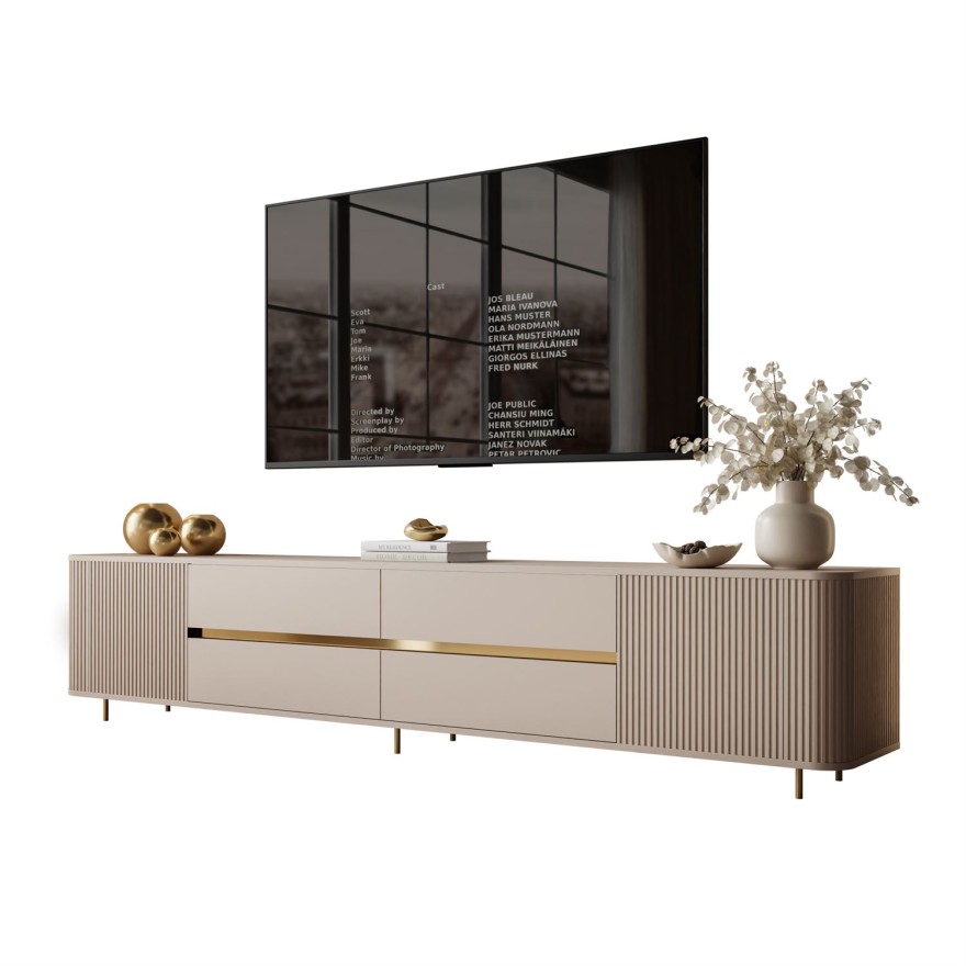 Szafka RTV MIRAGE 240 cm ze złotymi dodatkami