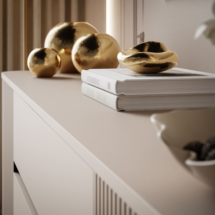 Szafka RTV MIRAGE 240 cm ze złotymi dodatkami