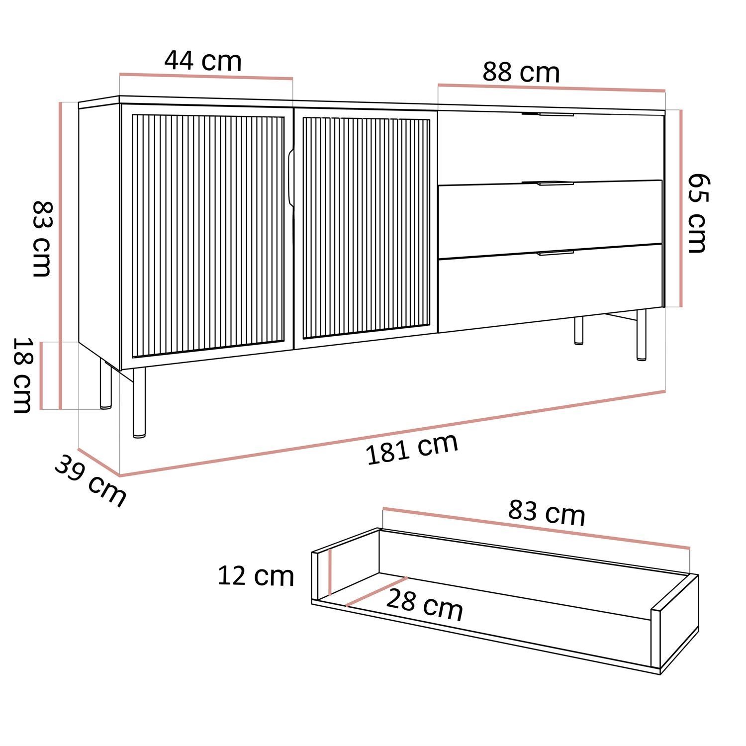 Komoda LINEA LOFT 2D3S z szufladami i oświetleniem LED