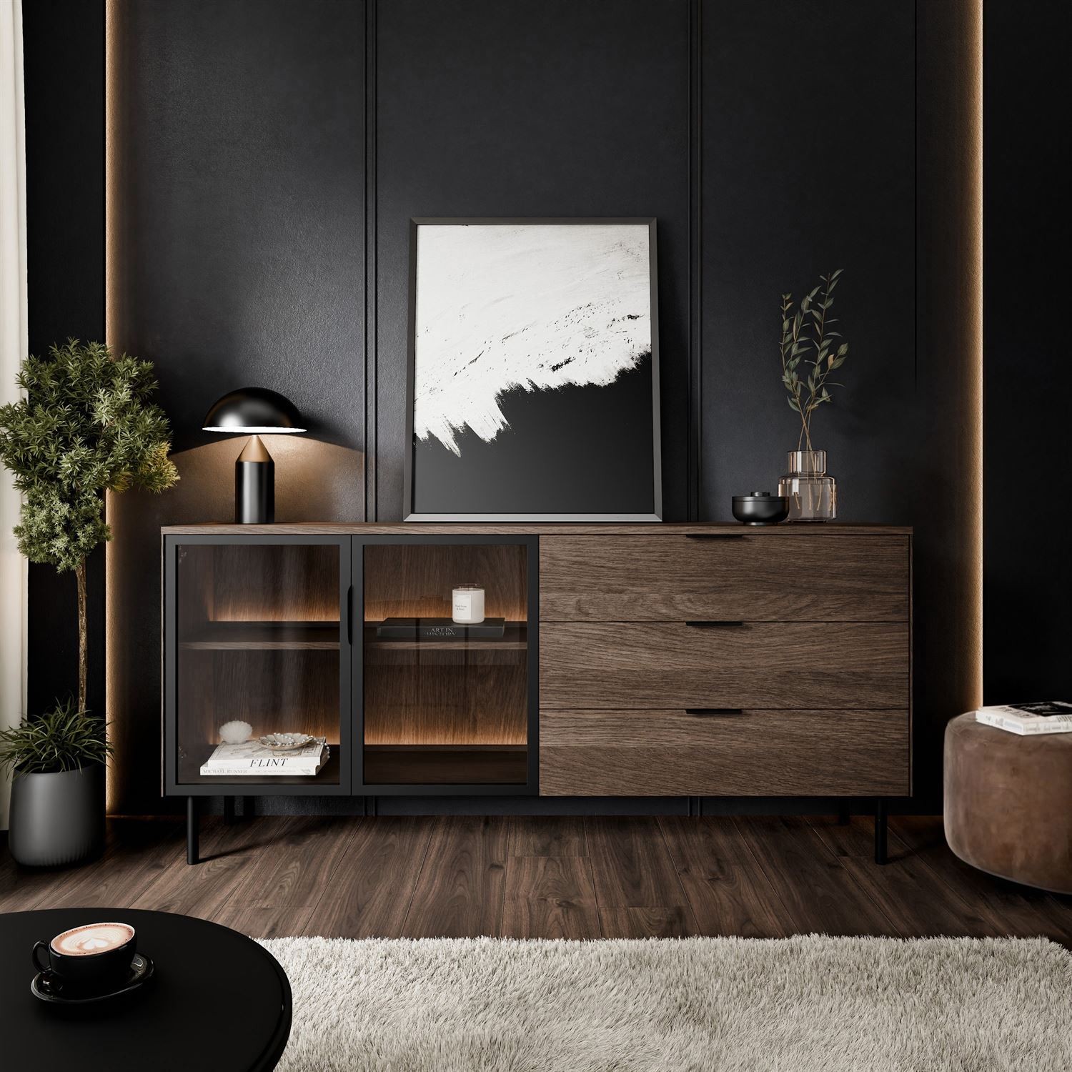 Komoda LINEA LOFT 2D3S z szufladami i oświetleniem LED