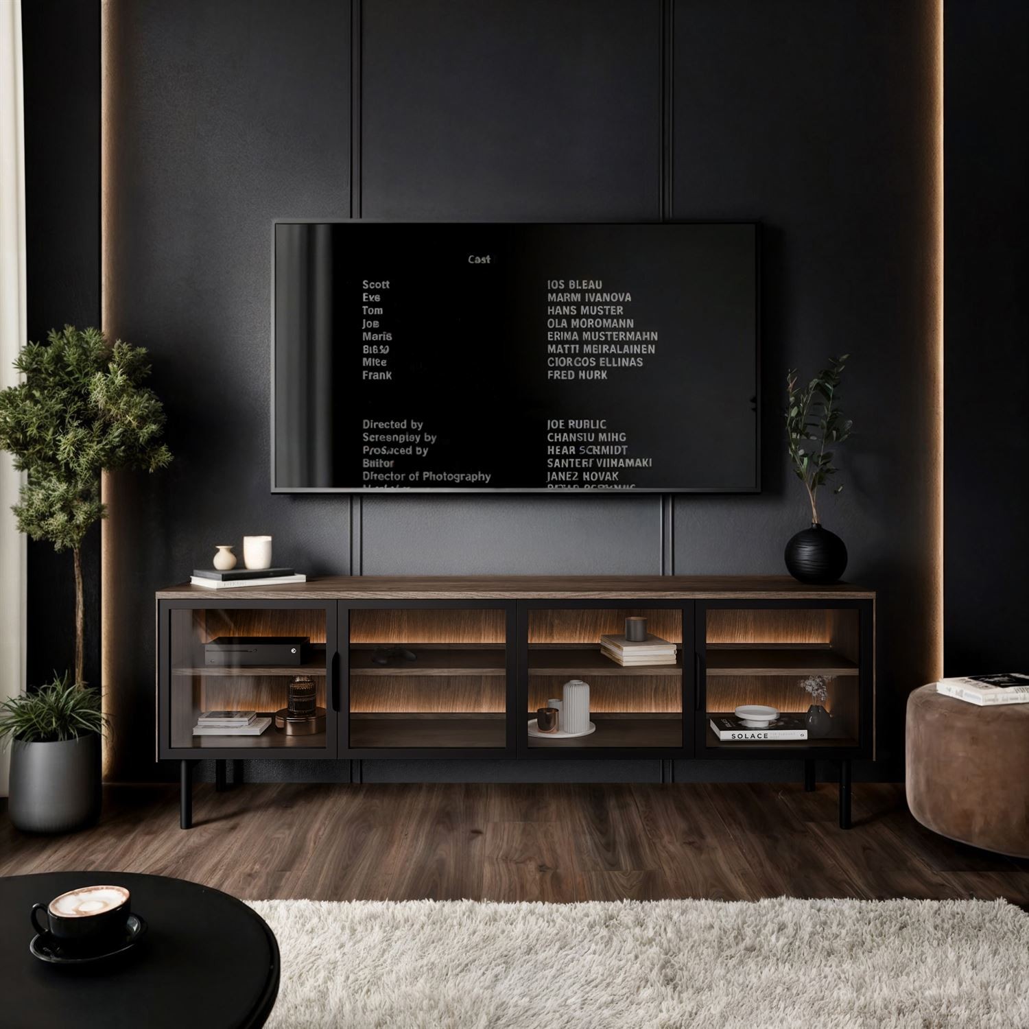 Przeszklona szafka RTV LINEA LOFT 2D3S z oświetleniem LED