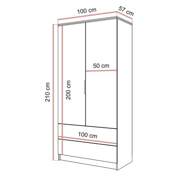 Szafa uchylna AURORA KASZMIR 2D2S z szufladami