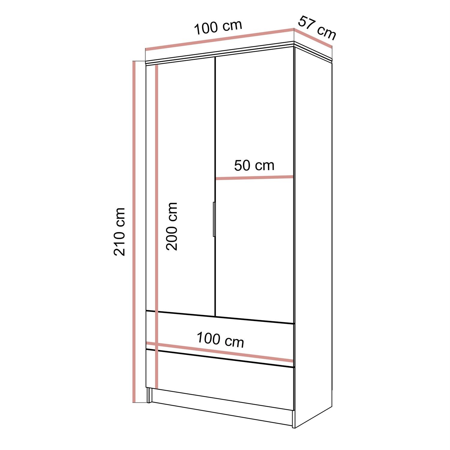 Szafa uchylna AURORA KASZMIR 2D2S z szufladami