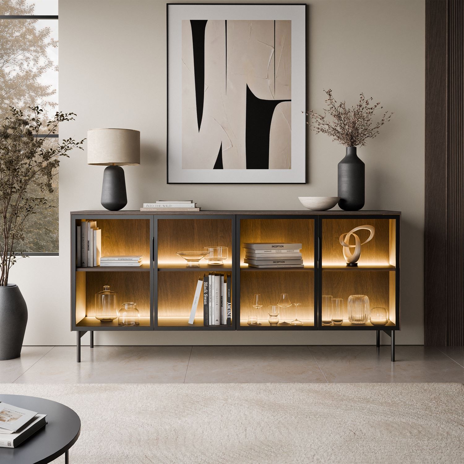 Przeszklona komoda LINEA LOFT z oświetleniem LED