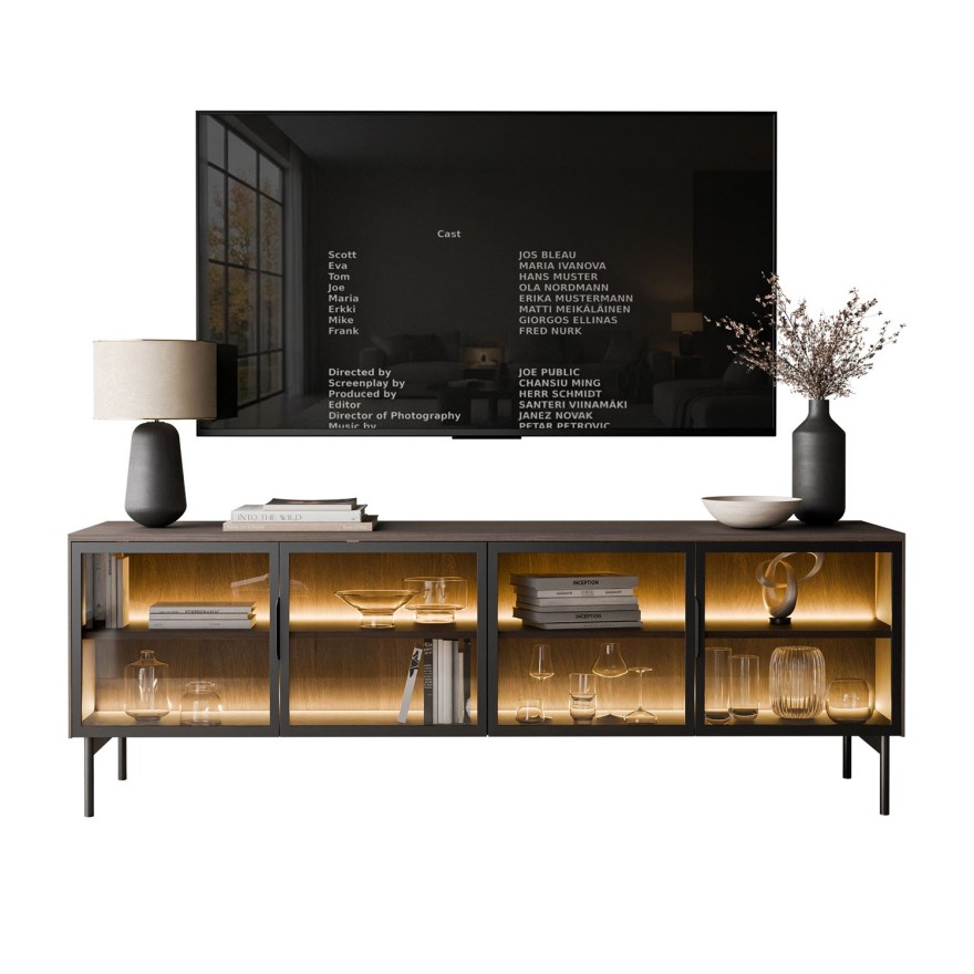 Przeszklona szafka RTV LINEA LOFT z oświetleniem LED