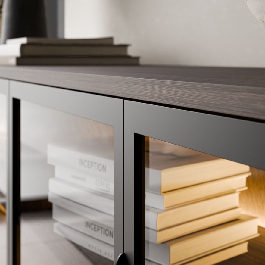 Przeszklona szafka RTV LINEA LOFT z oświetleniem LED