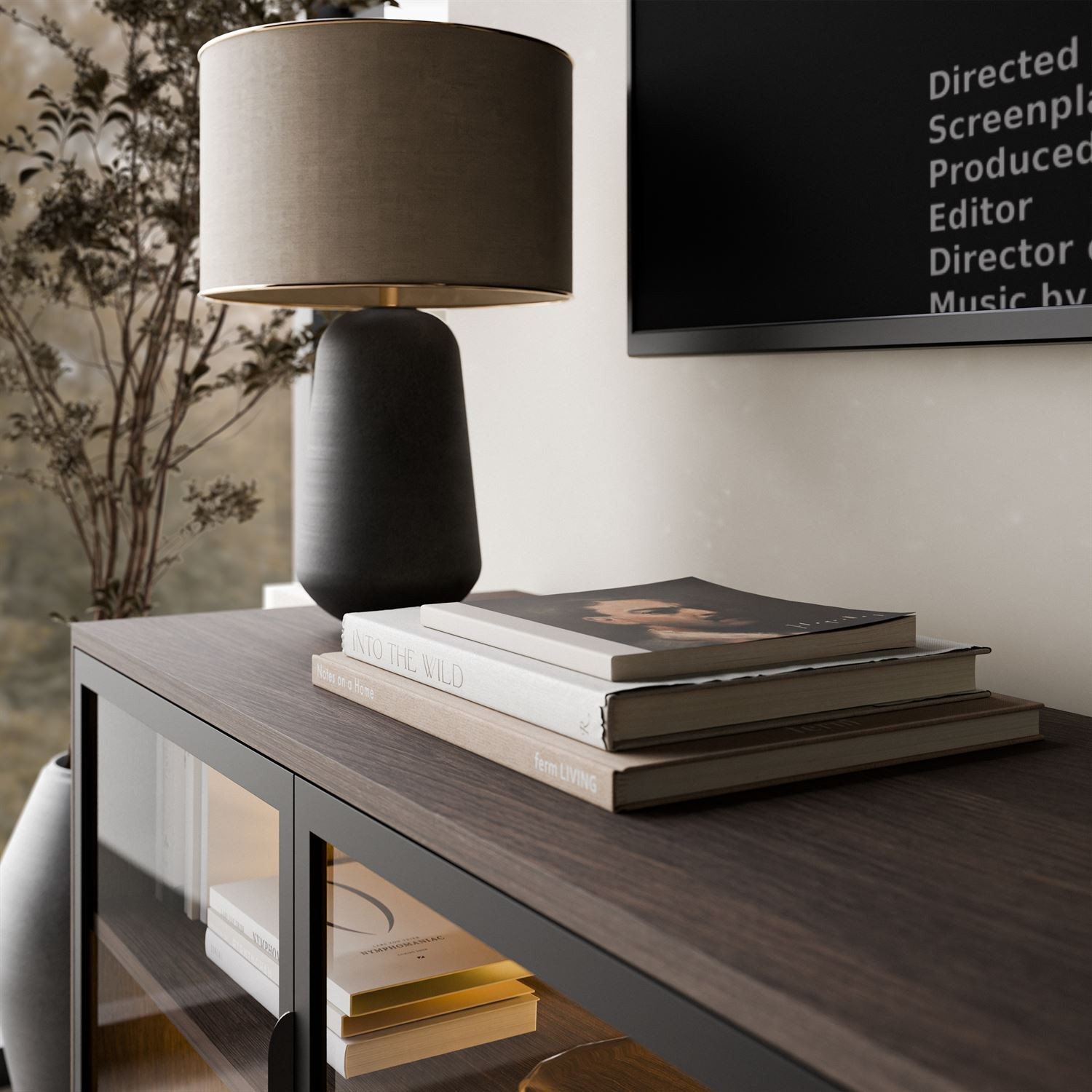 Przeszklona szafka RTV LINEA LOFT z oświetleniem LED