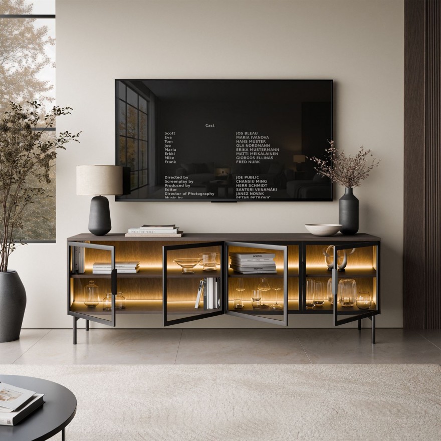 Przeszklona szafka RTV LINEA LOFT z oświetleniem LED