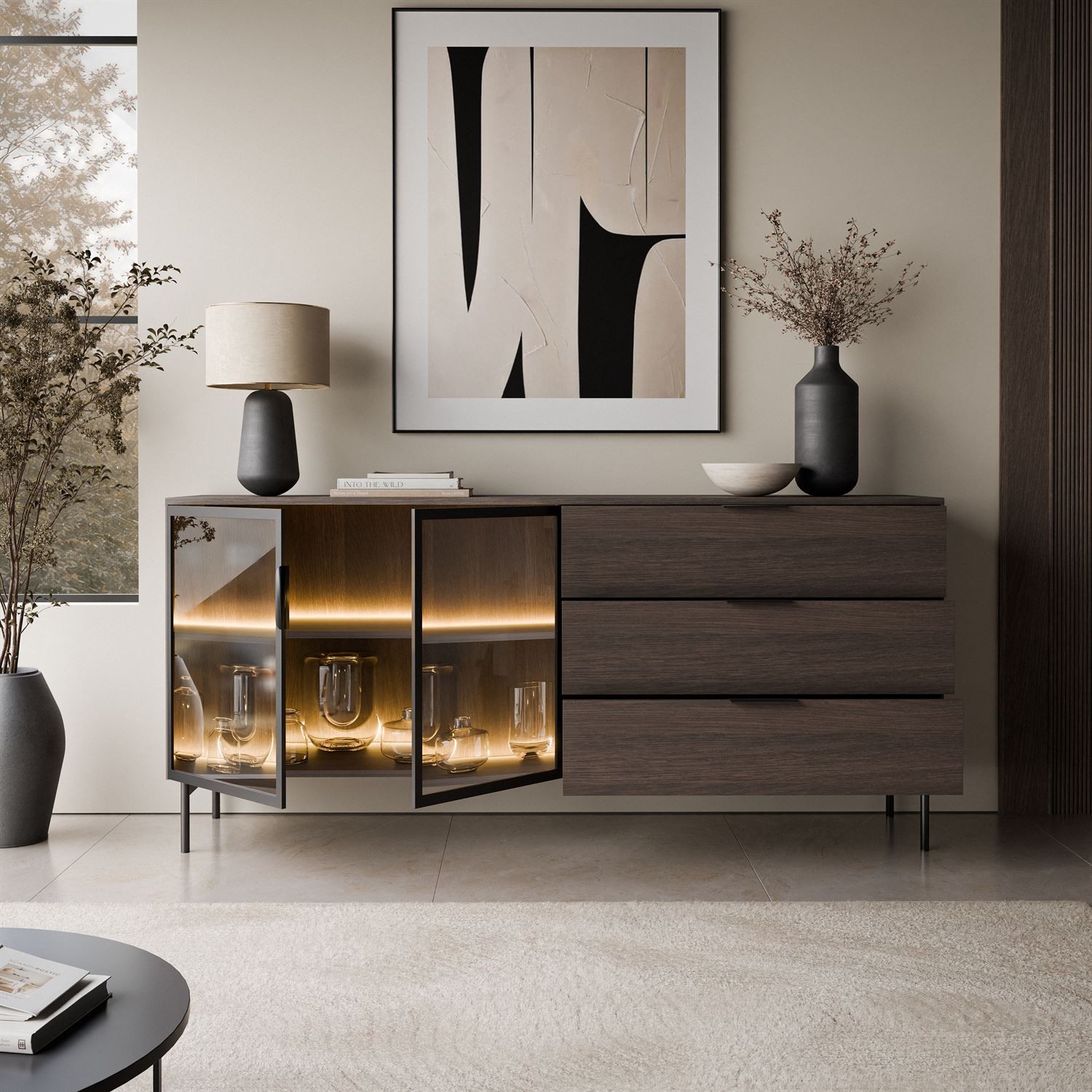 Komoda LINEA LOFT 2D3S z szufladami i oświetleniem LED