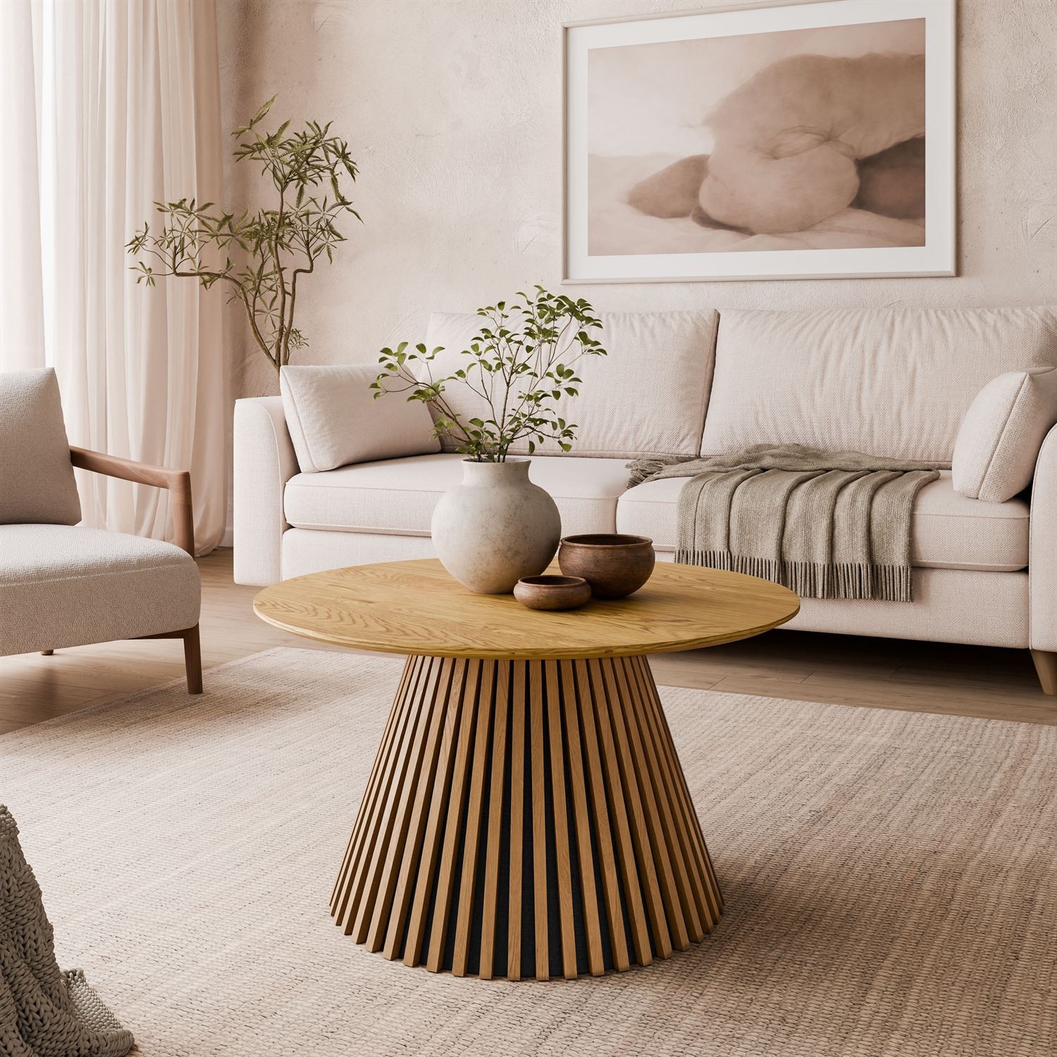 Stolik kawowy MISTY z lamelową podstawą