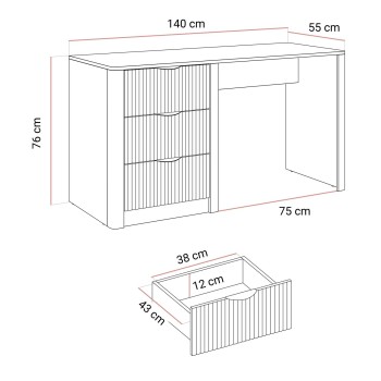 Biurko SCARLETT z ryflowanymi szufladami