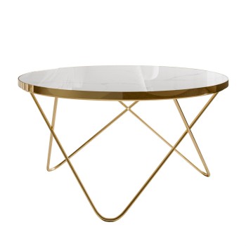 Stolik kawowy NORIEL ze złotą podstawą i marmurowym blatem